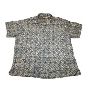 Caribbean Pure‎ Silk Mens 2XB Short Sleeve Button Up Hawaiian Shirt Geometric